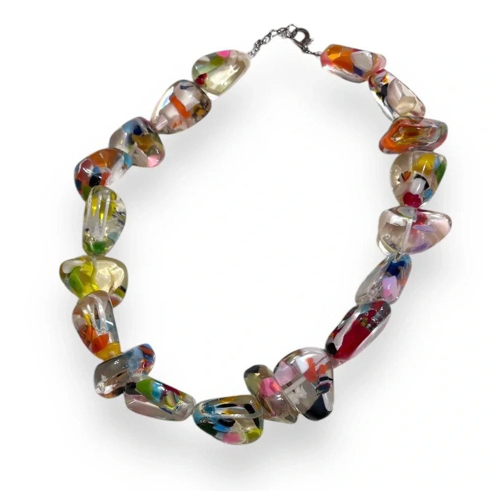 JACKIE BRAZIL “Diamonds” Cascade Flintstone Bone Resin  Necklace - Picture 3 of 4